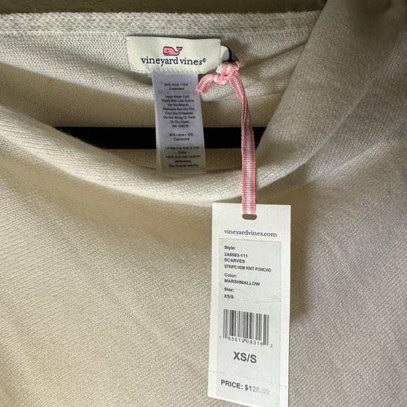 Vineyard Vines Striped Bottom Knit Poncho XS/S White & Grey - Picture 5 of 8